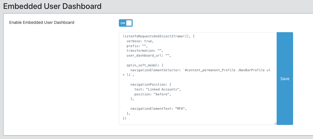 Embedded user dashboard